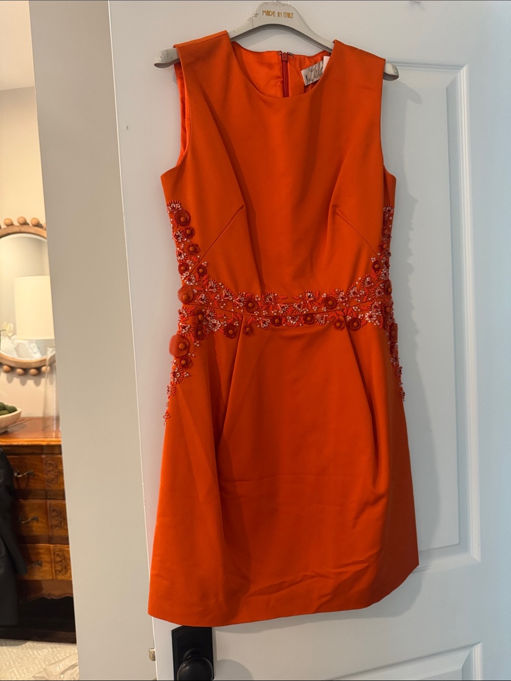 Lela Rose Vibrant Orange Embellished Mini Dress